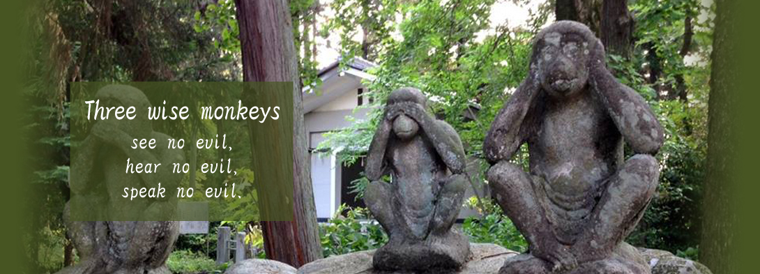 Three wise monkeys see no evil, hear no evil, speak no evil.