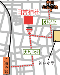 广神户站,从井田公交车站向日吉神社路径